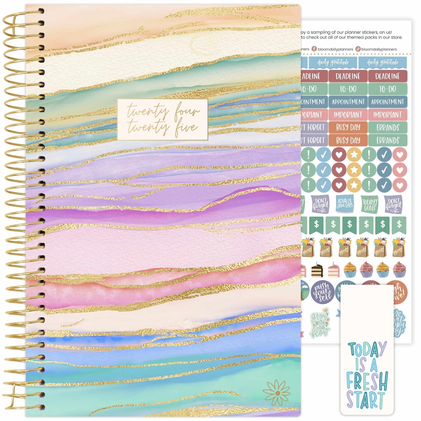 bloom daily planners 2024-25 Soft Cover Planner, 5.5&#x22; x 8.25&#x22;, Watercolor Waves
