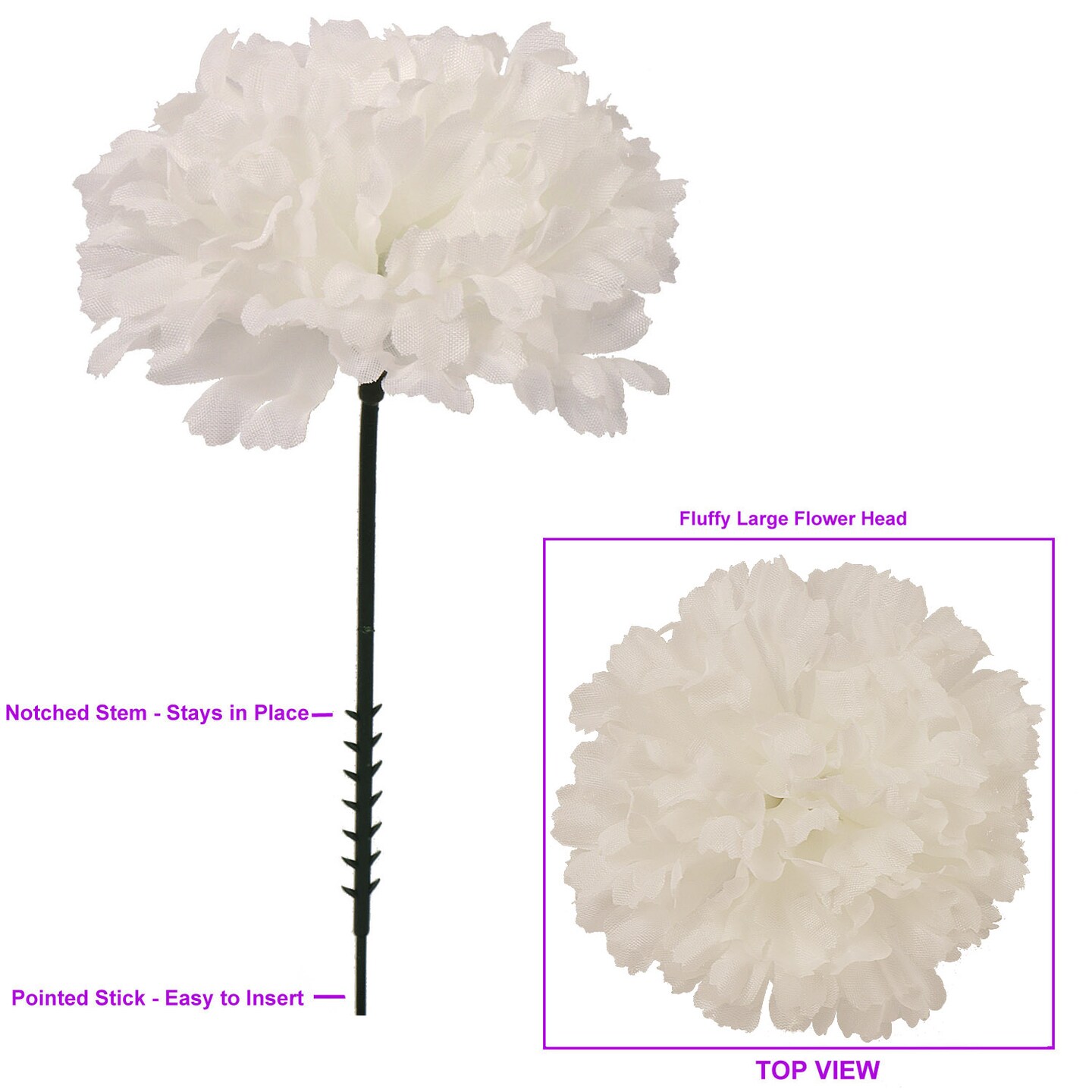 Cream White Carnation Picks: Set of 100, 5" Stems by Floral Home®
