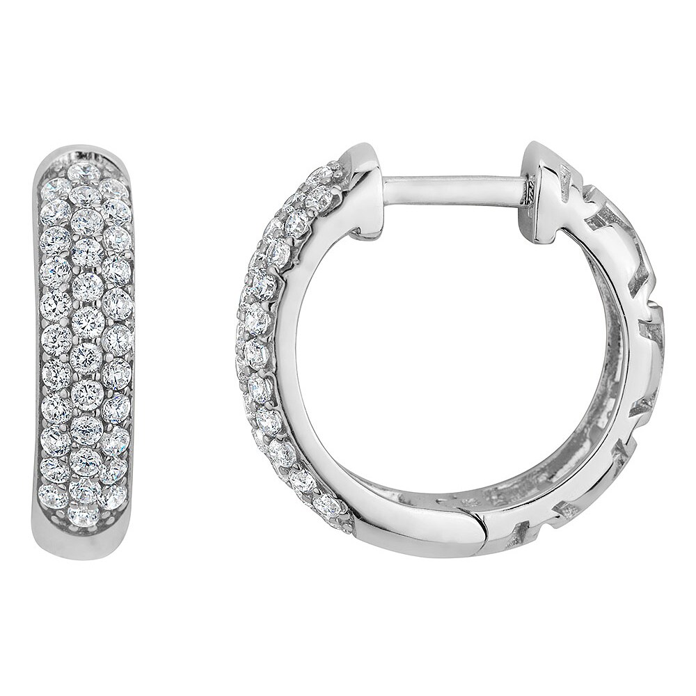 Gem And Harmony Simulated Crystal Huggie Hoop Earrings in Sterling Silver (3/4 inch)
