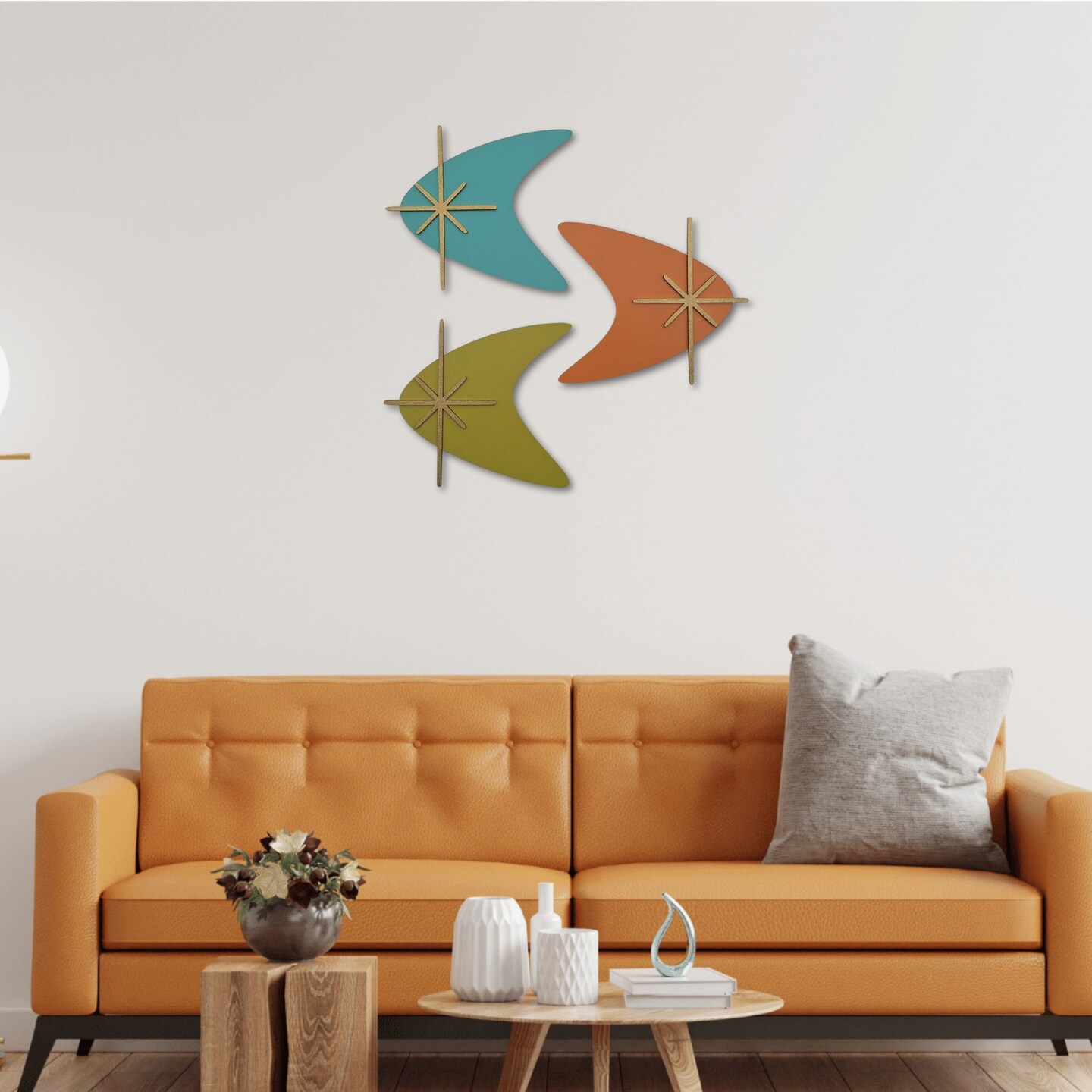 アメリカン50'sミッドセンチュリービンテージ壁掛け3点セット Mid Century Modern Boomerang Wall Art Set of 3 Retro Mid