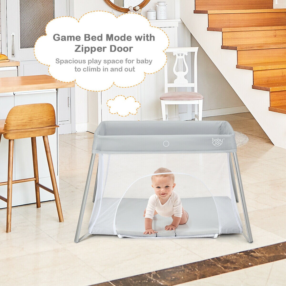 Foldable Baby Playpen Playard Lightweight Crib W/ Carry Bag For Infant Gray