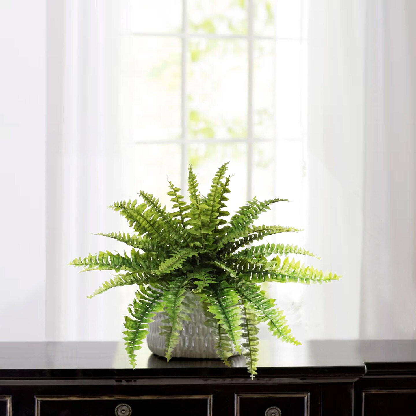 Boston Fern Plant with 27 Realistic Silk Fronds, 28&#x22; Wide by Floral Home&#xAE;