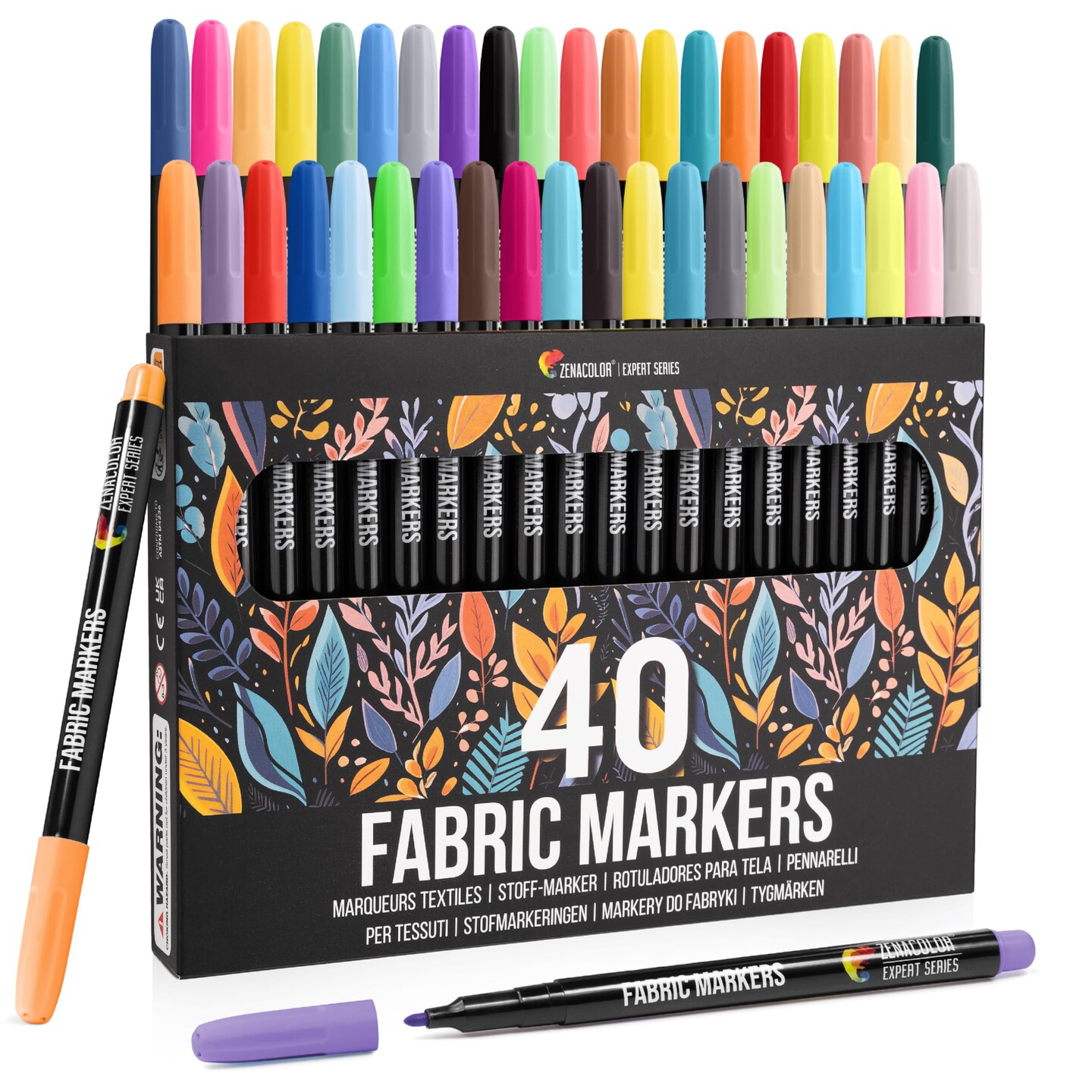 40 Fabric Markers Pens Set - Non Toxic, Indelible and Permanent Fabric Paint - Fine Point Tip Textile Marker Pen
