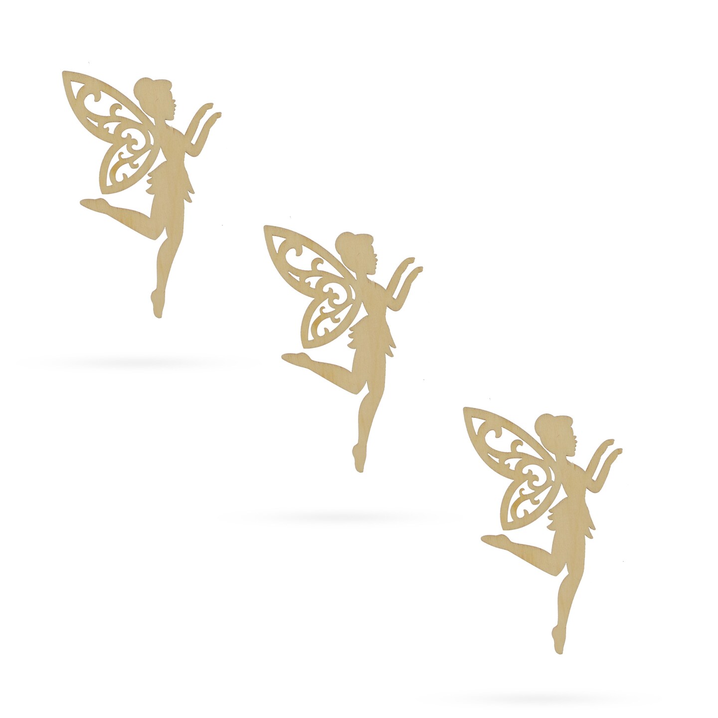 3 Fairies Unfinished Wooden Shapes Craft Cutouts DIY Unpainted 3D Plaques 4 Inches