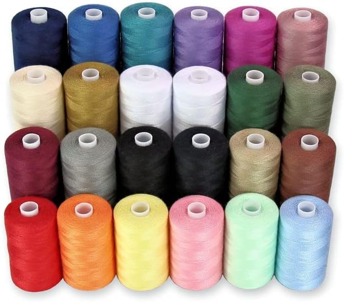 Sewing Thread - 24 Polyester Threads for Hand Stitching, Quilting & Sewing Machine - Set of 1000 yds Per Spool - 20 Colors Plus 2 x White & 2 x Black