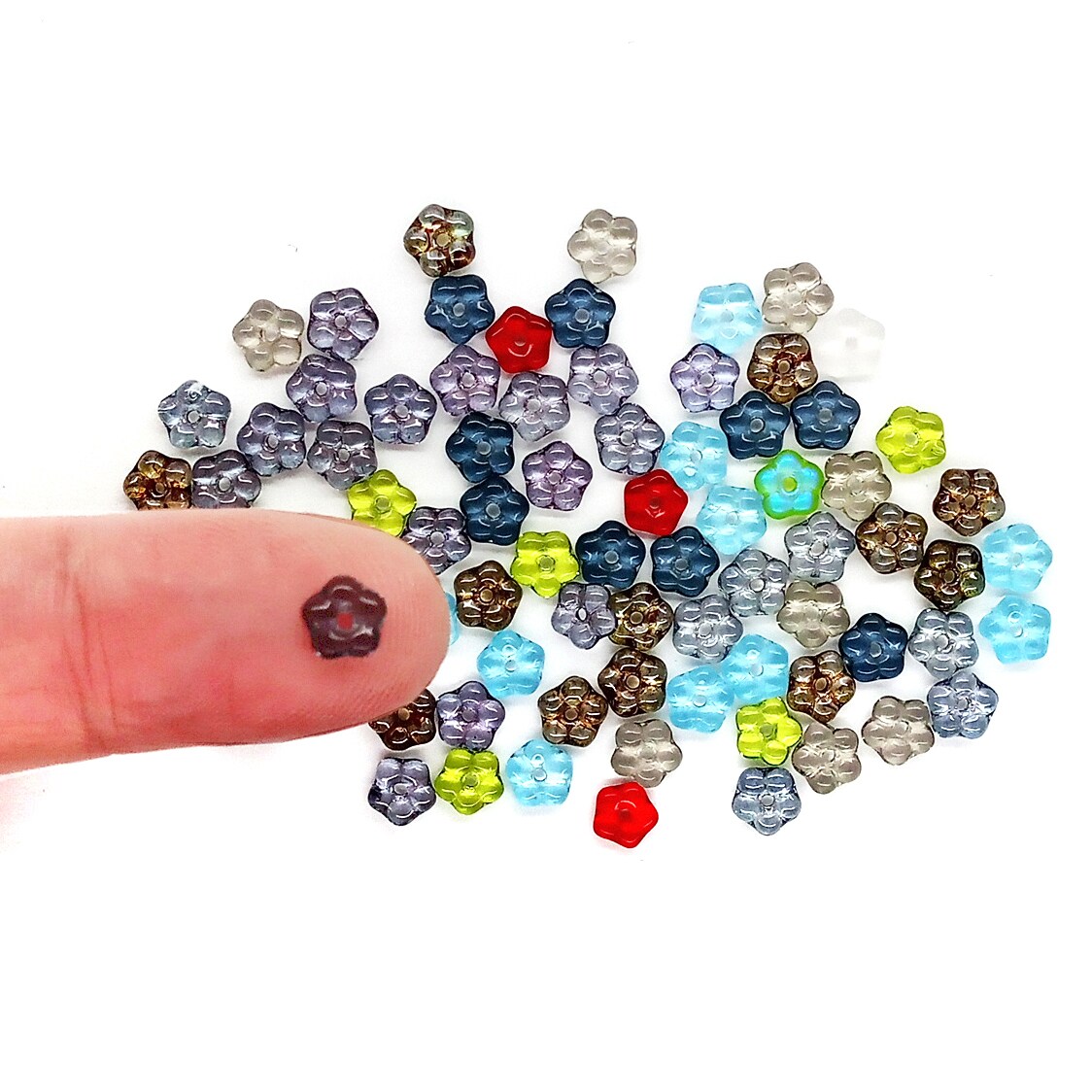 Tiny Glass Flower Beads, 120 pcs, 5mm Color Mix, Adorabilities