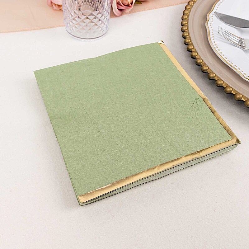 50 Pastel Gold Trim 2 Ply Paper Napkins for Events