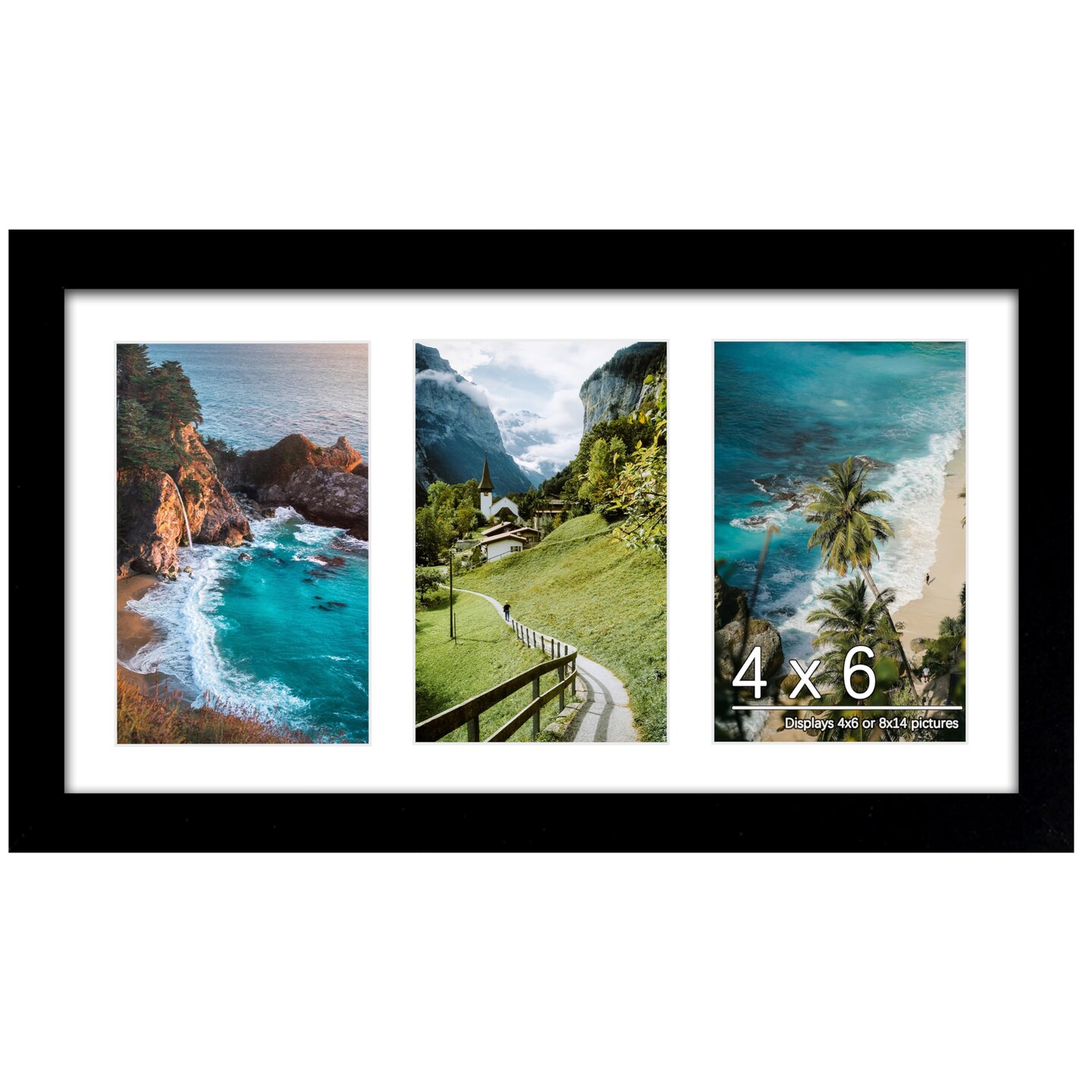 DUENPY 8x14 Collage Picture Frame, 4x6 Collage Picture Frame Displays Three 4x6 inch Photos, or 8x14 (Without Mat) for Available Horizontal Wall Mounting Display and Vertical, Black.