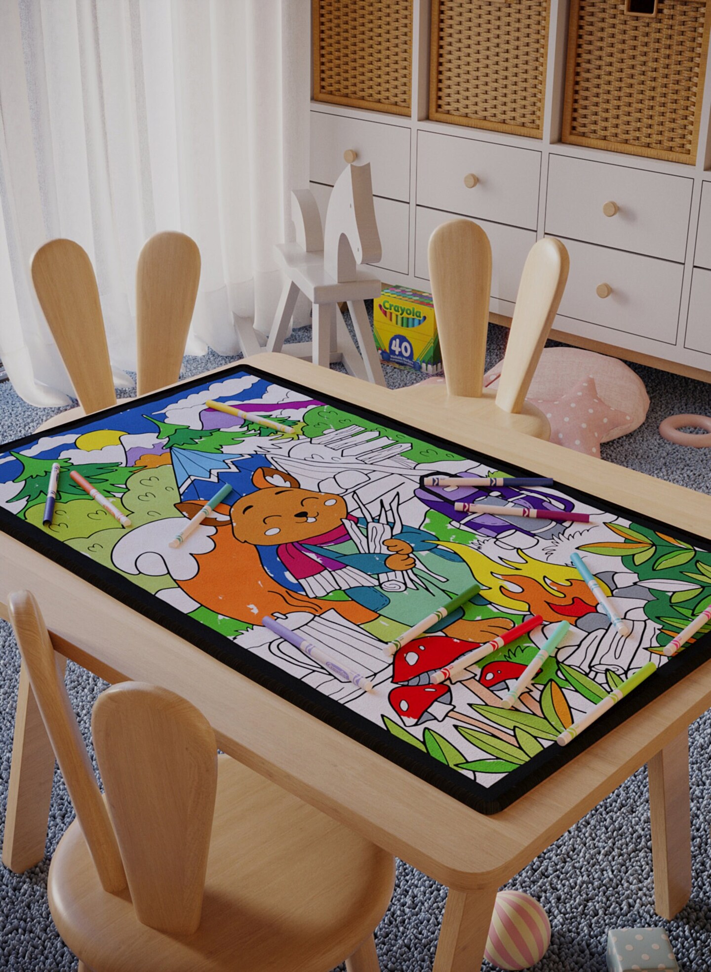 Woodland Nursery Animals Coloring Rug Washable Markers Gift For Kids Toddler Preschool Kindergarten Party Activity Game 1st Birthday Gift