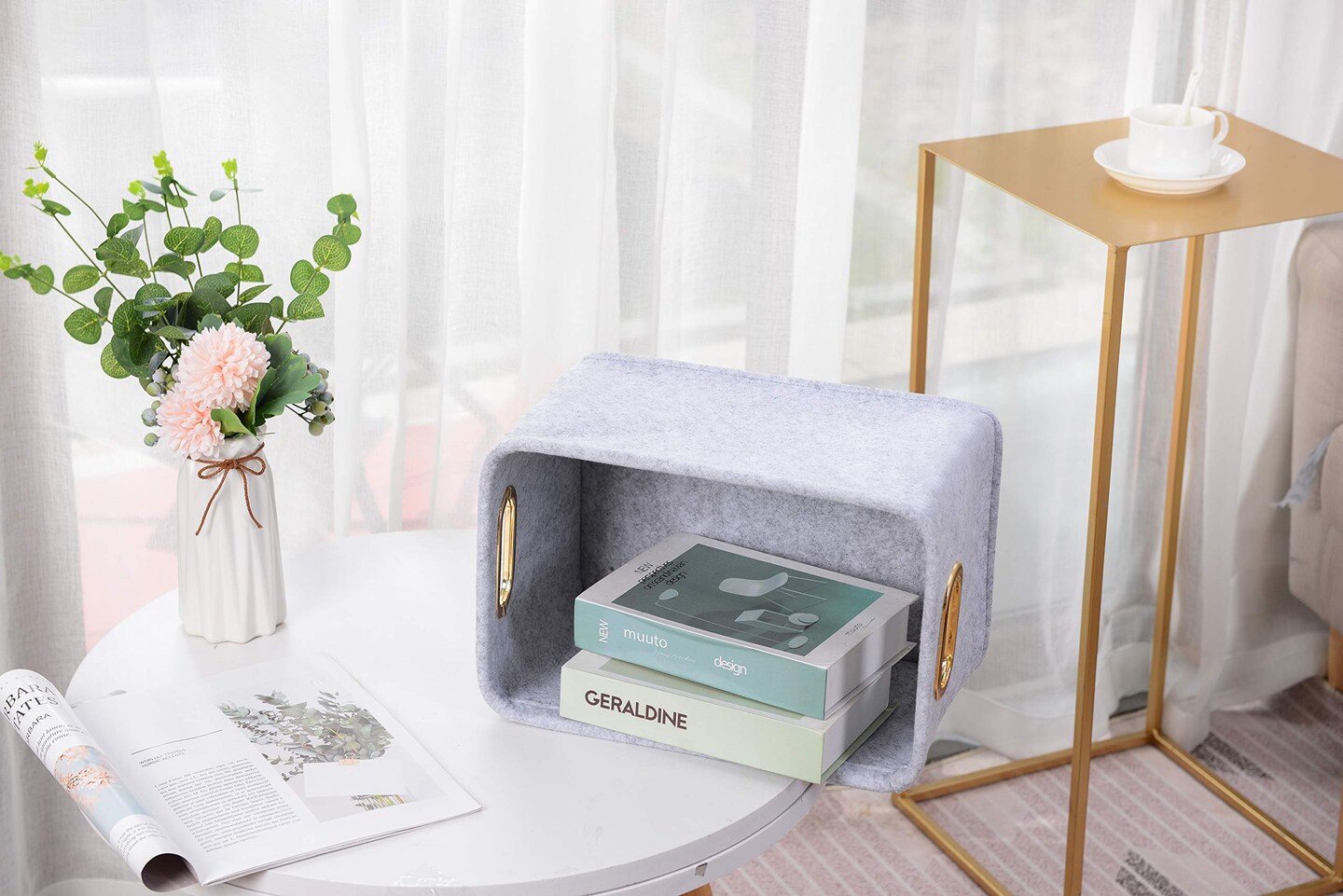 Storage Bins Foldable Felt Fabric Storage Basket Organizer Boxes Containers with Handles Metal Handles for Nursery Toys,Kids Room,Clothes,Towels,Magazine