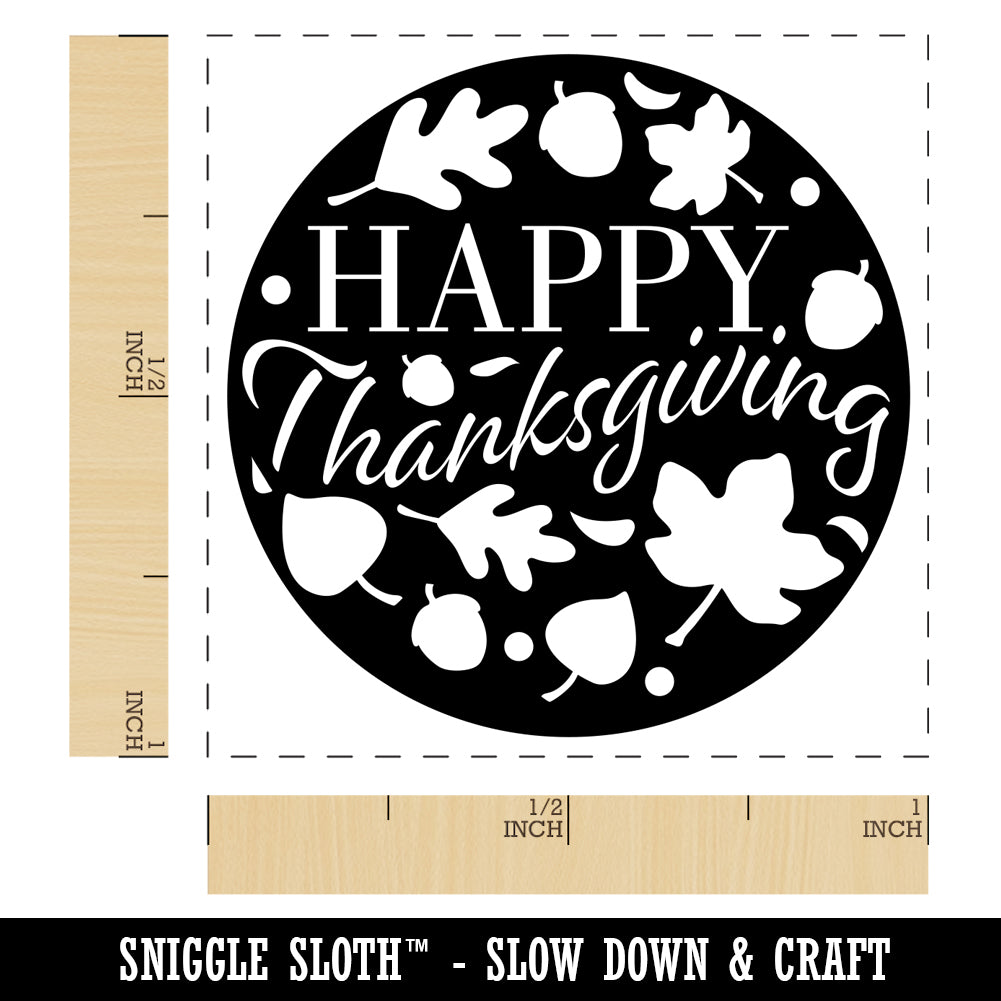 Happy Thanksgiving Circle with Fall Leaves and Acorns Self-Inking ...