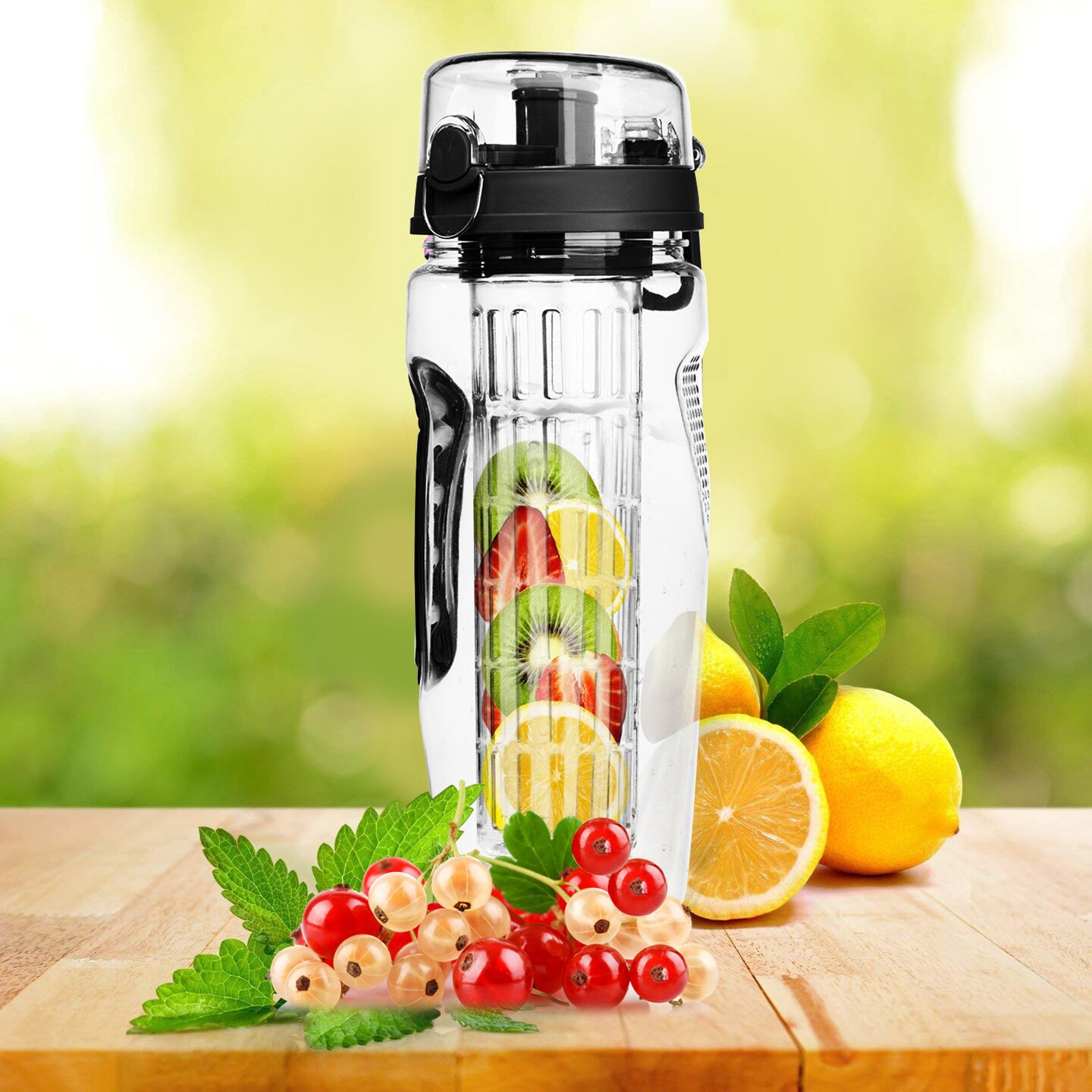 Fruit Infuser Water Bottle 32Oz Bpa-Free Tritan Purple Black Pink Flip Top Lid