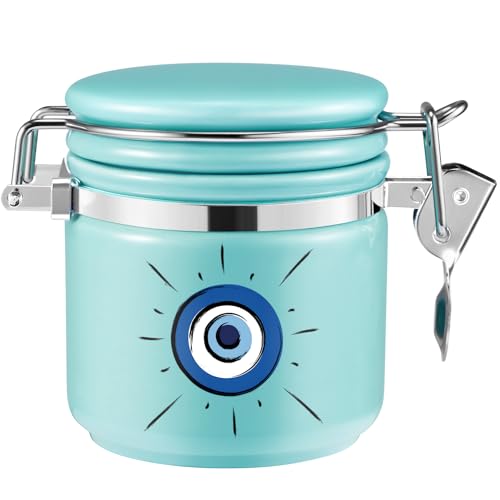1 PCK Evil Eye Stash Jar Half Oz (250ml), Odor Smell Proof Jar Airtight Container Keep Herbs Fresh Storage, Stash Jar Air Tight Container Ceramic, Turkish Blue Eye Nazar Decor Witchcrafts Ritual Accessories