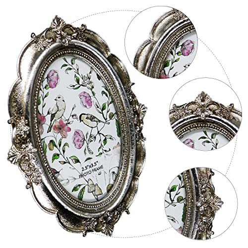 BLYBH Vintage Oval Picture Frame 2.5x3.5 Retro Photo Frames, Tabletop &#x26; Wall Hanging Ornate Antique Picture Frame with High Definition Glass, Silver