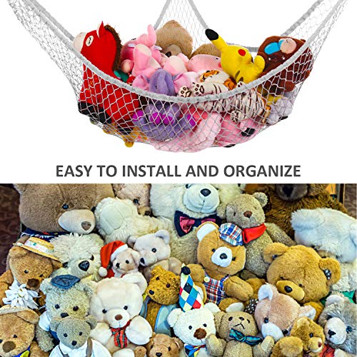 Stuffed Animals Net, Toy Hammock for Stuffed Animals, Jumbo Toy Storage Net 83&#x22; Wall Sling Corner Extra Large Kids Children Mesh Toy Net Organizer (Gray, 83 Inch)