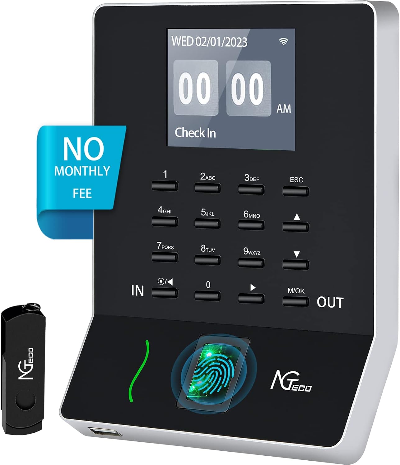 NGTeco&#xAE; Fingerprint Time Clock | W2 Biometric Employee Time Attendance Machine