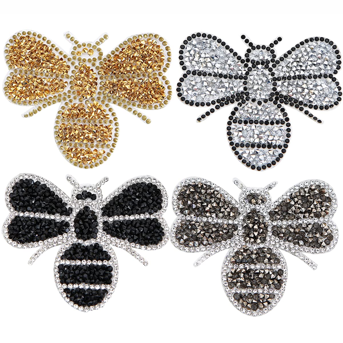 4 Pieces Crystals Bee Patches Iron on Rhinestone Appliques Patch Transfer