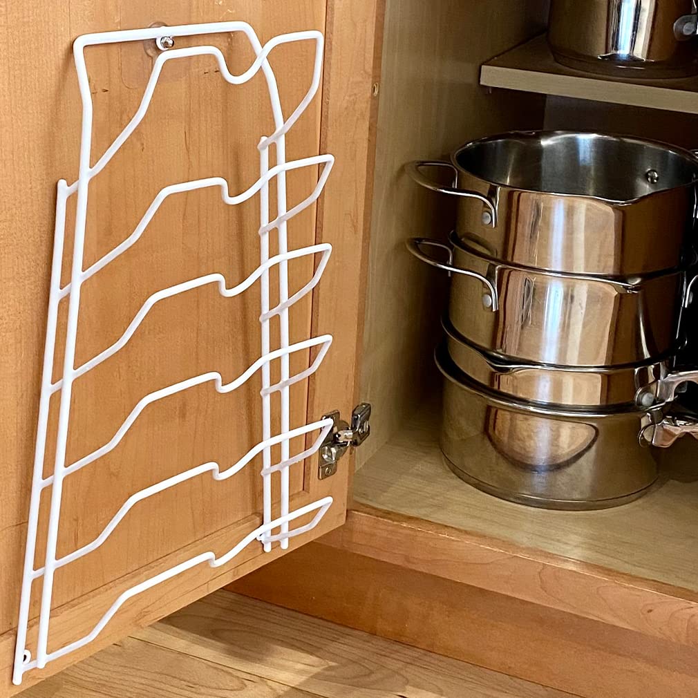 6 Pot Lid Organizer for Cabinet or Pantry Wall - Cupboard Door Pots and Pans Organizer - Glass or Metal Pan Covers Cabinet Organizer - Rack Hanger Dividers - Set of 2