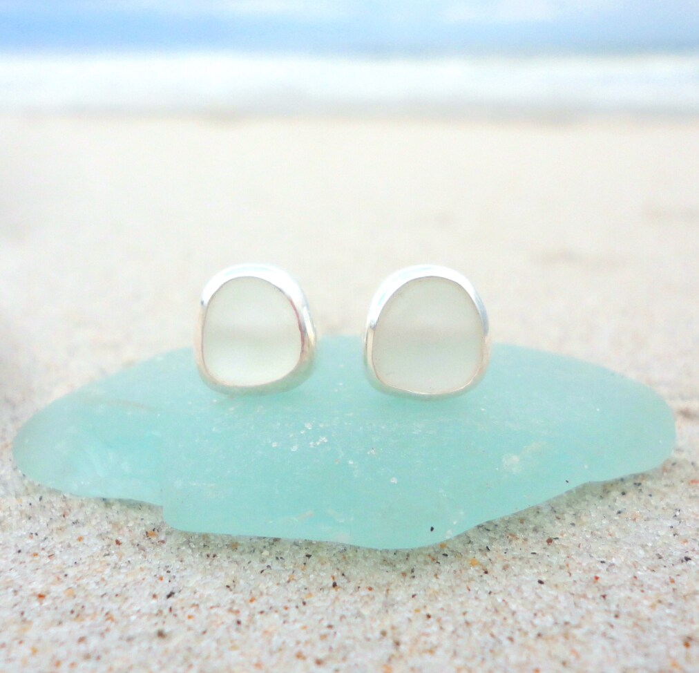 Sea Glass Post Earrings| Beach Glass Earrings buy | Sea Glass Jewelry | Beach Glass Jewelry | Sea Glass Earrings | Wedding Jewelry |Bridal Gifts