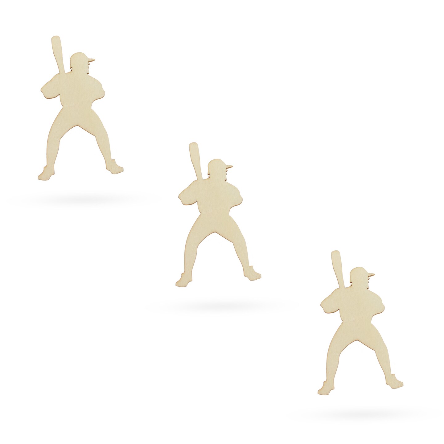 3 Baseball Players Unfinished Wooden Shapes Craft Cutouts DIY Unpainted 3D Plaques 4 Inches
