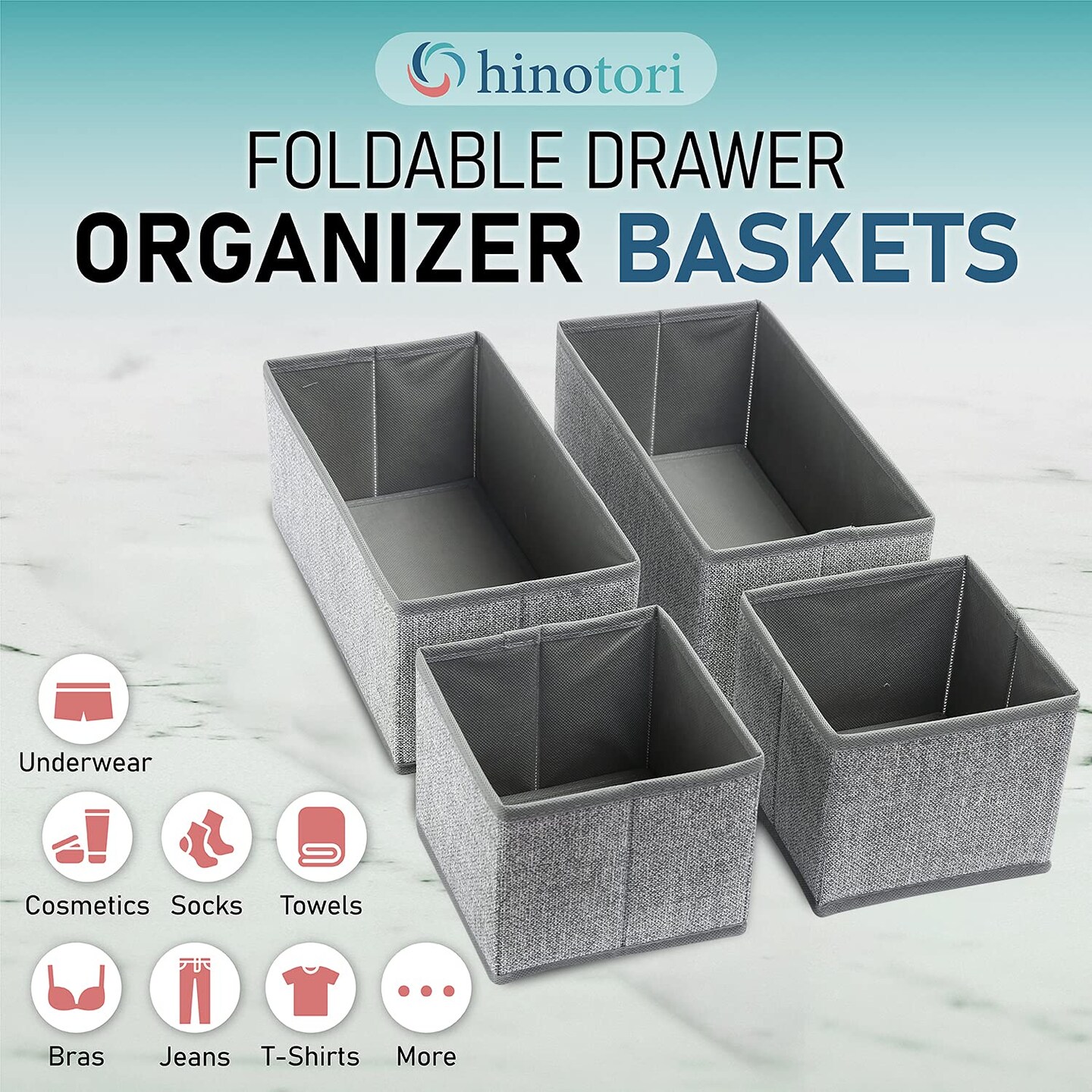 4 Pieces Drawer Organizer Bins &#x2013; Storage Basket Drawer Dividers for Clothes,Underwear, Socks &#x2013; Cloth Container Cube Bins for Home Organization, Closet, Shelves, Dresser