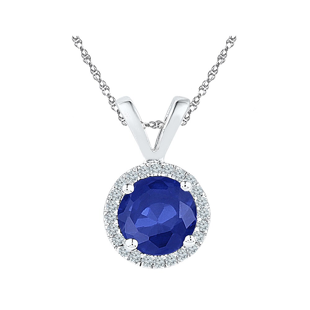 Gem And Harmony 1.00 Carat (ctw) Lab-Created Sapphire Solitaire Halo Pendant Necklace in Sterling Silver with Chain