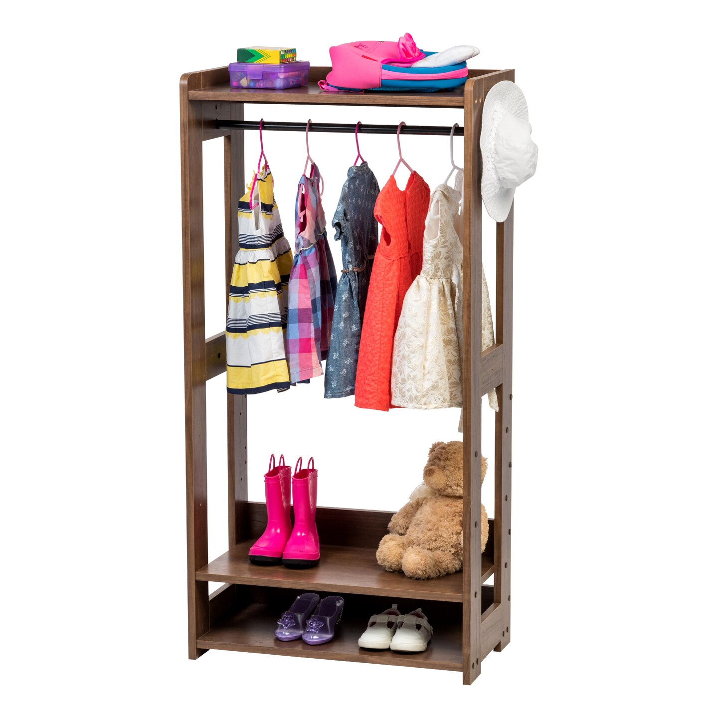 IRIS USA Small Wood Clothes Rack with 2 Tier Storage Shelf, Brown