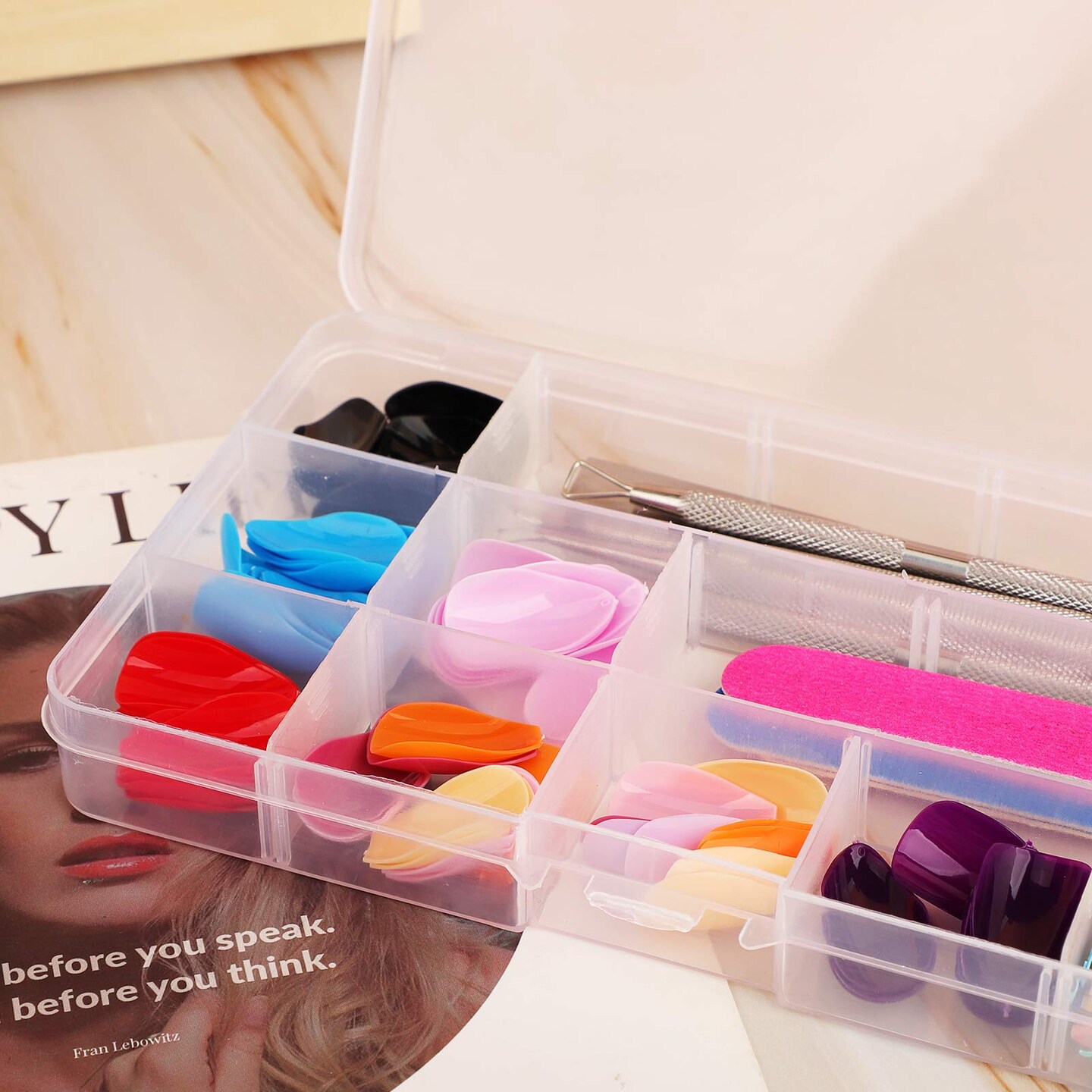 3 Pieces Fake Nail Storage Box, 15-Grid Rhinestone Organizer Case with Divider, Clear Plastic Empty Container for Art Craft Sewing Screw Rock Collection Fishing Tackle, Bead Jewelry Display Holder
