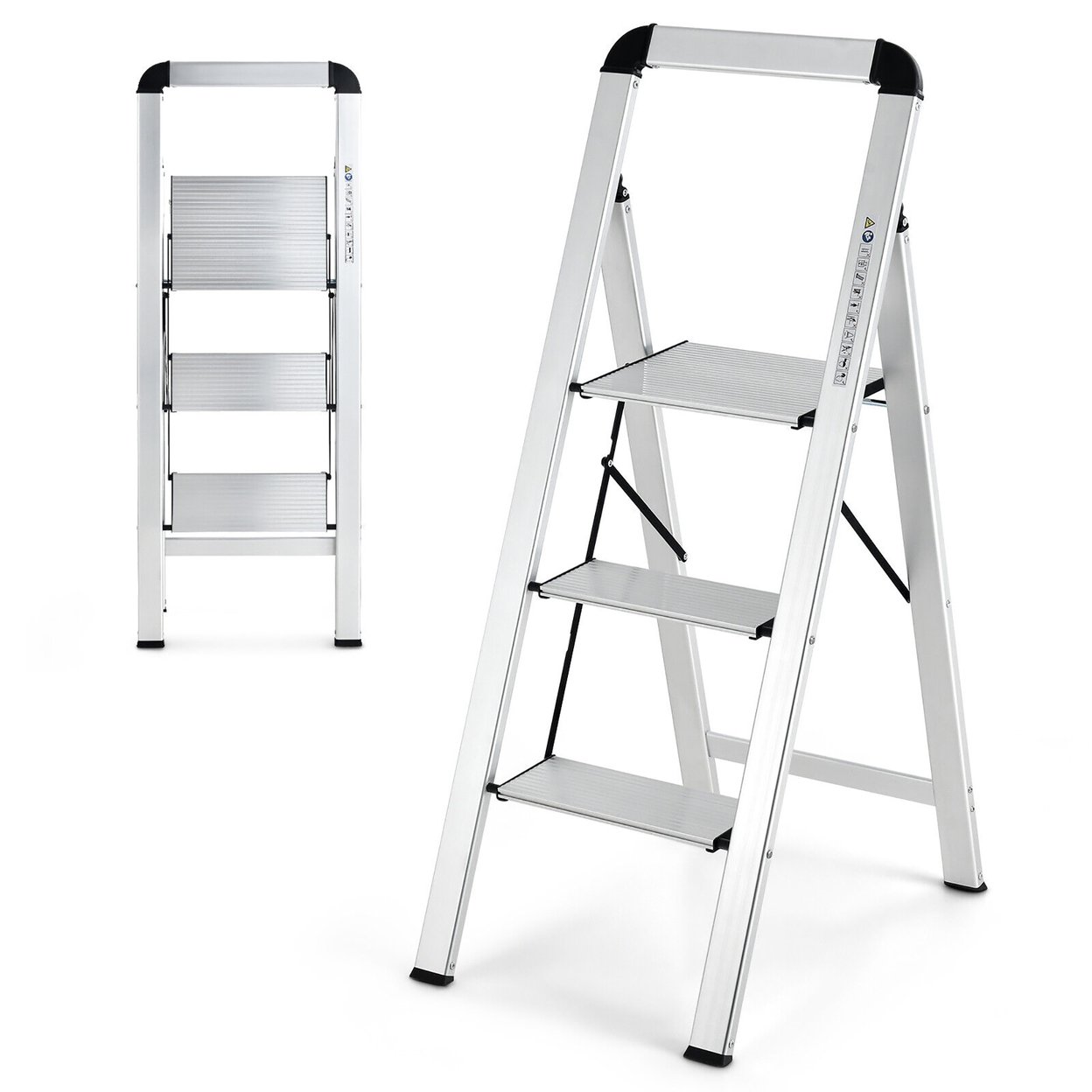 Gymax 3 Step Ladder Aluminum Folding Step Stool 330lbs Lightweight w/ Non-Slip Pedal