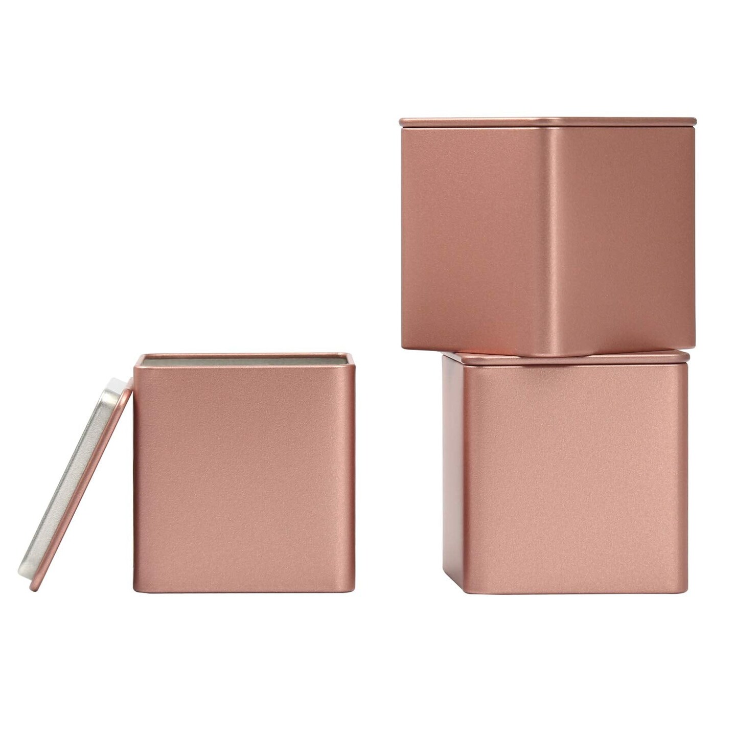 Square Tin Can Empty Cube Steel Box Storage Container kit 65mm Series for Treats, Gifts, Favors, Loose Tea, Coffee and Crafts, Rose Gold, 3S