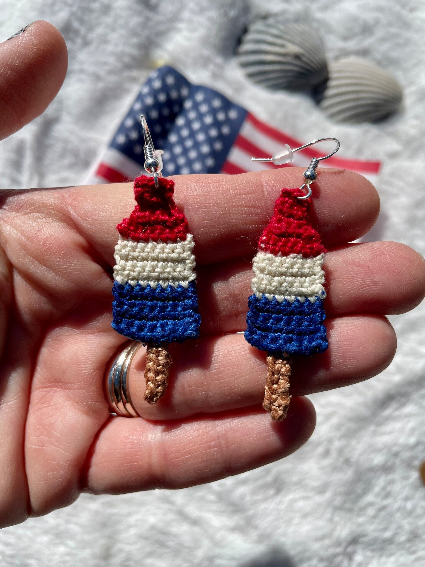 4th Of July Patriotic Earrings For Women - American Flag Dangle Earrings With Red White Blue Glitter Stars & Hearts