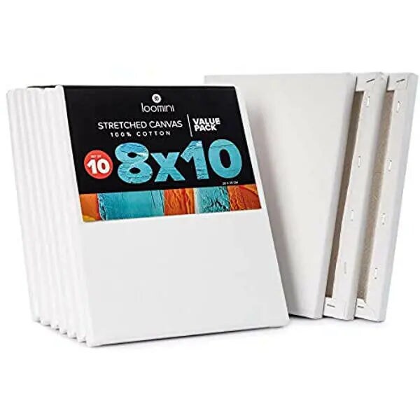 Canvas Boards for Painting | 8x10 / 10 Pack - 5/8 Inch Profile 100% Cotton Pre Primed Stretched Canvas, Art Supplies for Acrylic Paint, Oil Painting