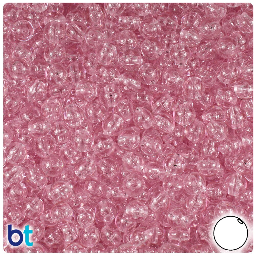 BeadTin Pale Pink Transparent 6mm Round Plastic Beads (500pcs)