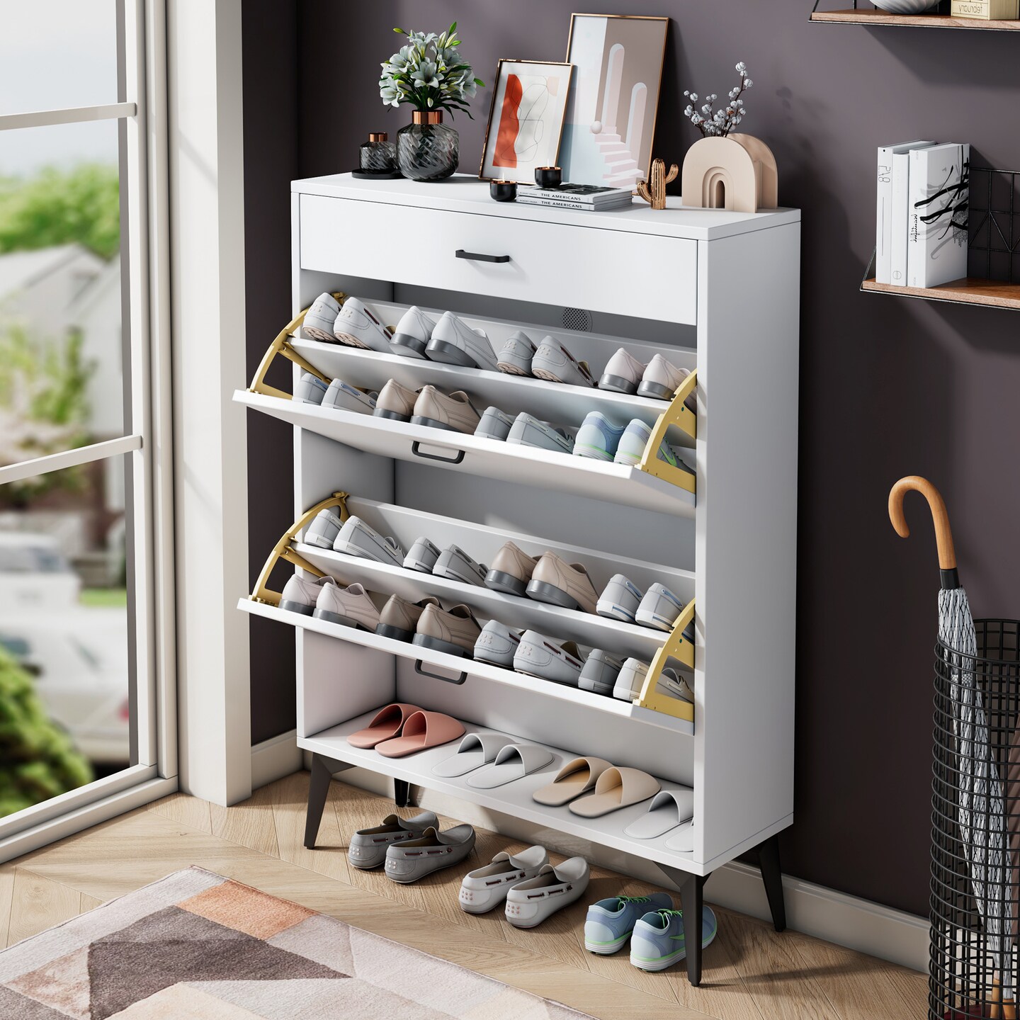 Stylish Shoe Cabinet with Metal Legs | Organize Shoes in Style