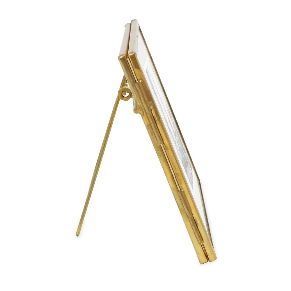 Isaac Jacobs 4x4, Antique Gold, Vintage Style Brass and Glass, Metal, Floating Desk Photo Frame, with Locket Bead Clasp Closure for Pictures Art, More (4x4, Antique Gold)