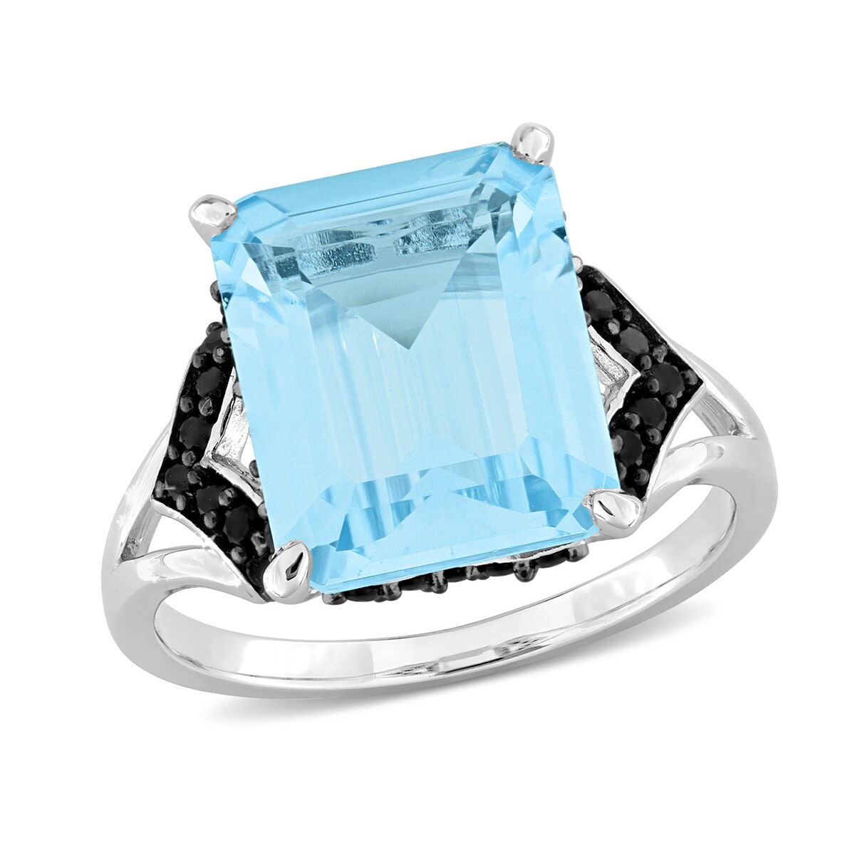 Gem And Harmony 7.90 Carat (ctw) Blue Topaz and Black Sapphire Ring in Sterling Silver