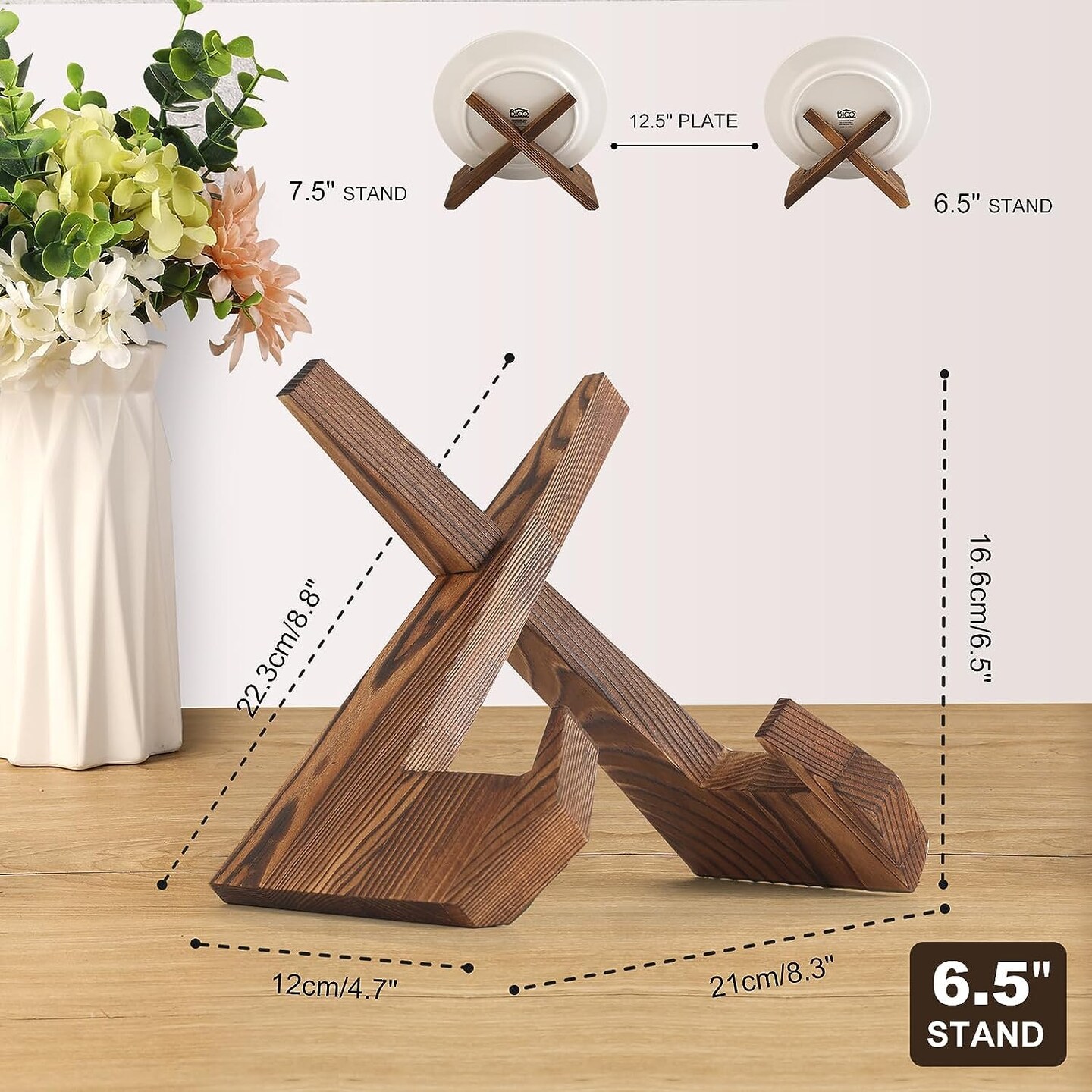 BOTSROOM Plate Stands for Display - 6.5 Inch Plate Holder Display Stand, Wooden Picture Frame Stand, Small Photo Stands for Table, Decorative Plaque Easels Stand for Display