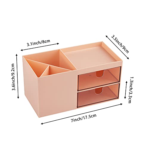 Office Desk Organizer with drawer, Office Supplies and Desk Accessories, Business Card/Pen/Pencil/Mobile Phone/Stationery Holder Storage Box (Pink)