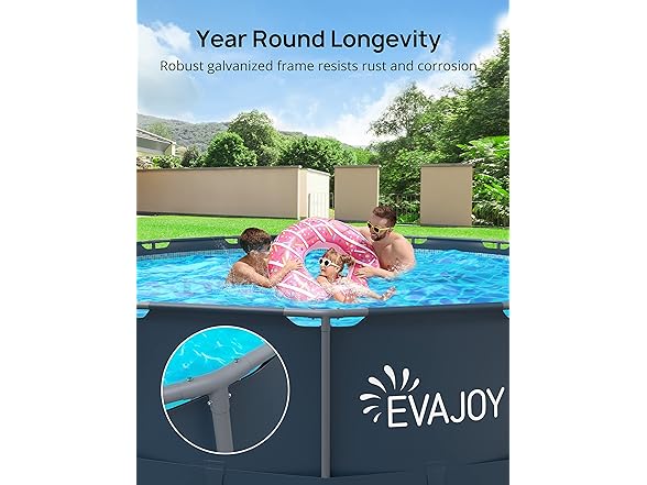 Complete Metal Frame Swimming Pool Set: EVAJOY 16ft x 48in Round Above Ground Pool with 2000 GP H Sand Filter Pump, Pool Ladder, Ground Cloth, and Pool Cover | Mina&#xAE;