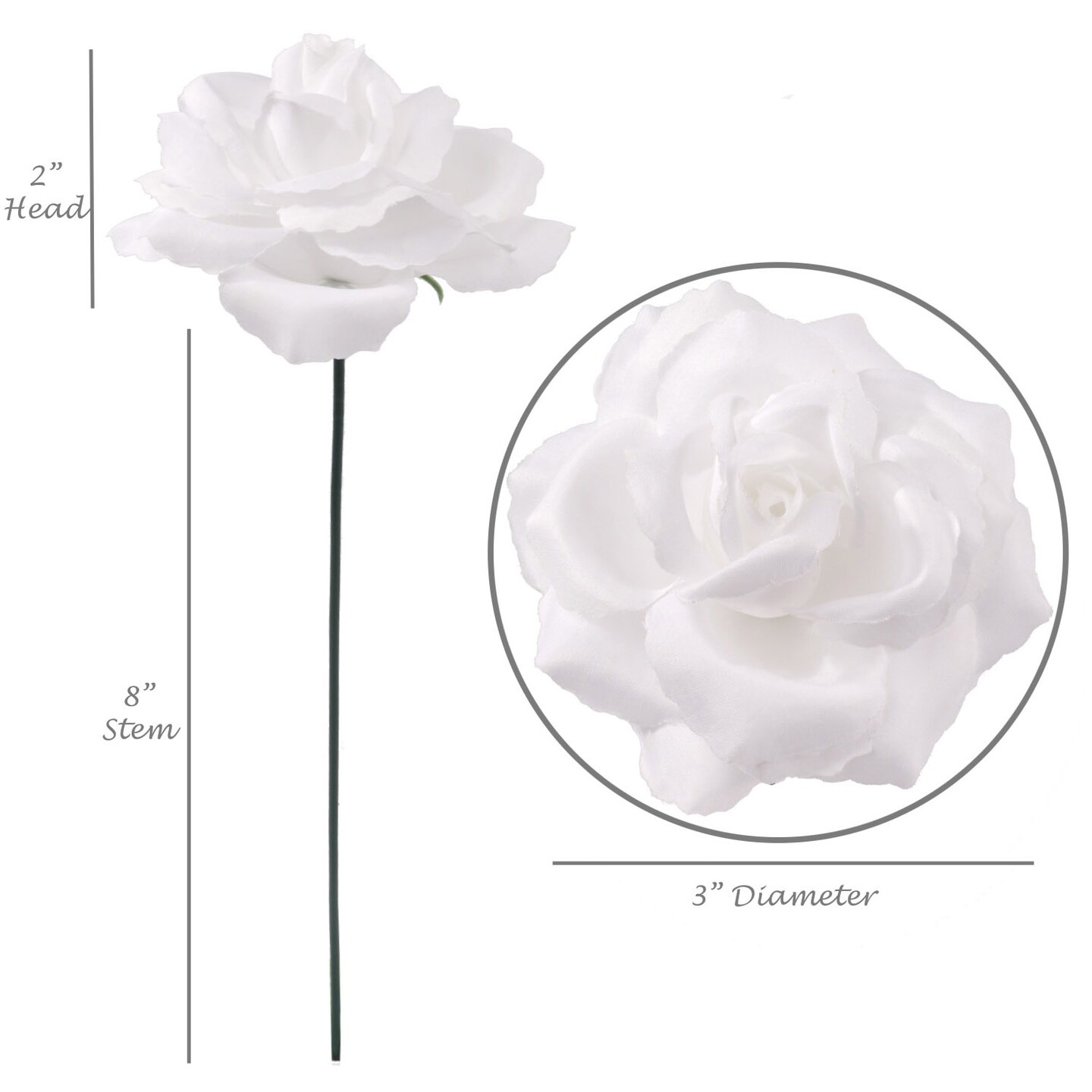 50-Pack Elegant White Rose Picks - 8&#x22; Stems, 3&#x22; Wide, Perfect for Floral Arrangements &#x26; Home Decor by Floral Home&#xAE;