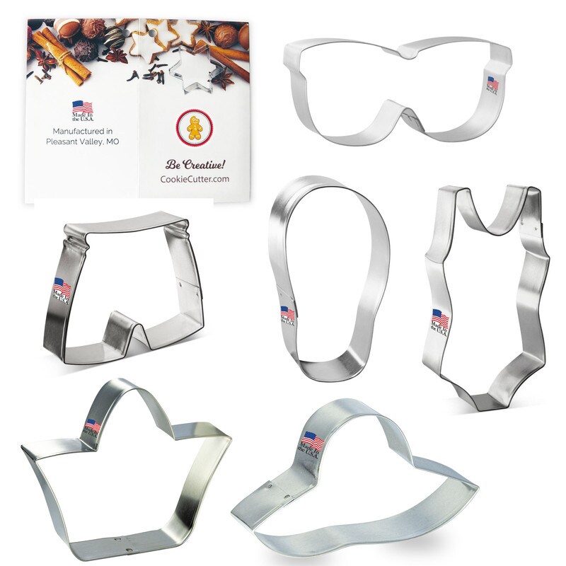 Beach Cookie Cutters 6 Pc Set. USA Tin Plate Steel - By CookieCutter.Com