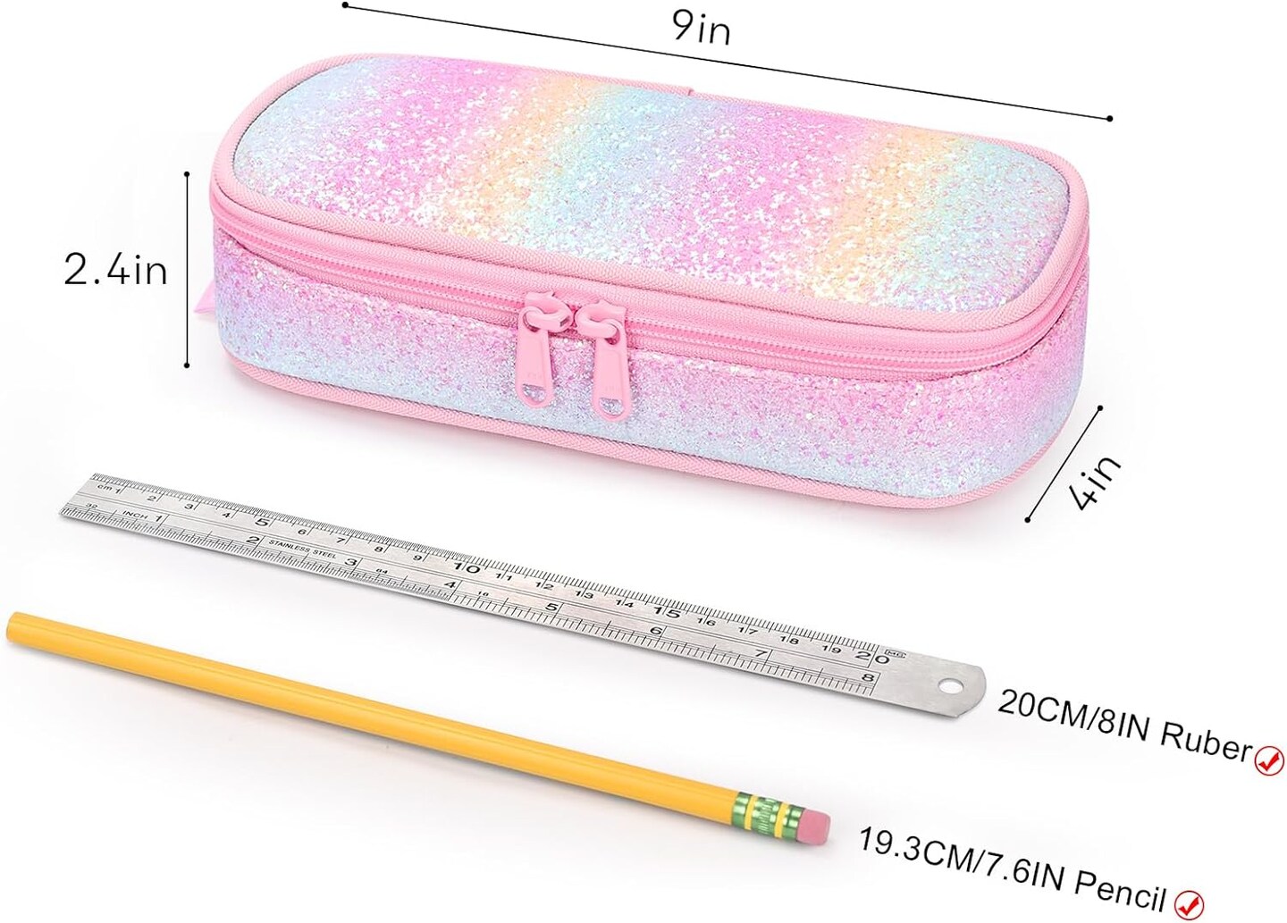 Girls Pencil Case for Kids, Pencil Pouch Boys Soft Rainbow Pen Box (Pink Blue Rainbow)