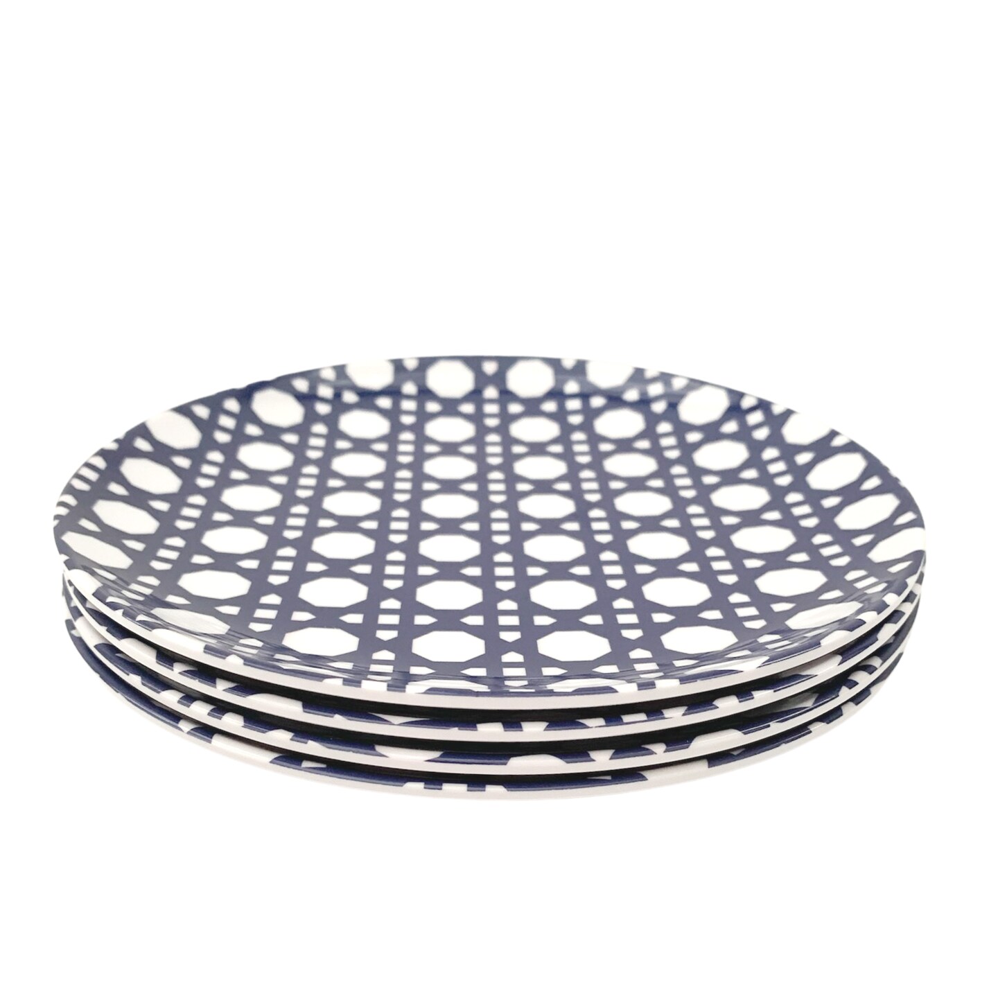 Blue Geo Melamine Appetizer Plates – 6" Durable Reusable Snack Dish Set of 4 for Indoor & Outdoor Entertaining