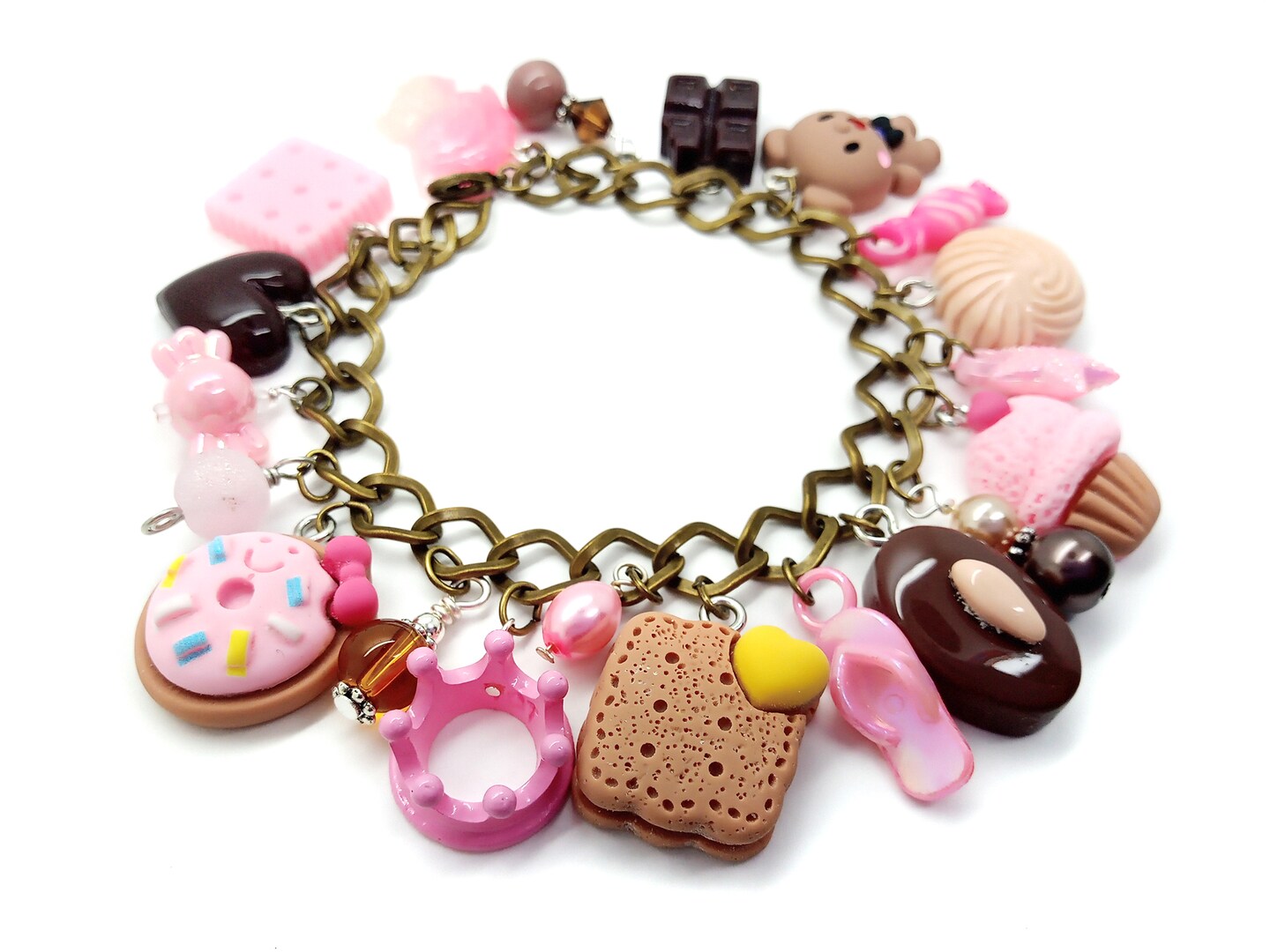 Adorable Chunky Charm Bracelet Kit, Easy DIY Jewelry, Pink &#x26; Brown Kawaii Charms, Adorabilities