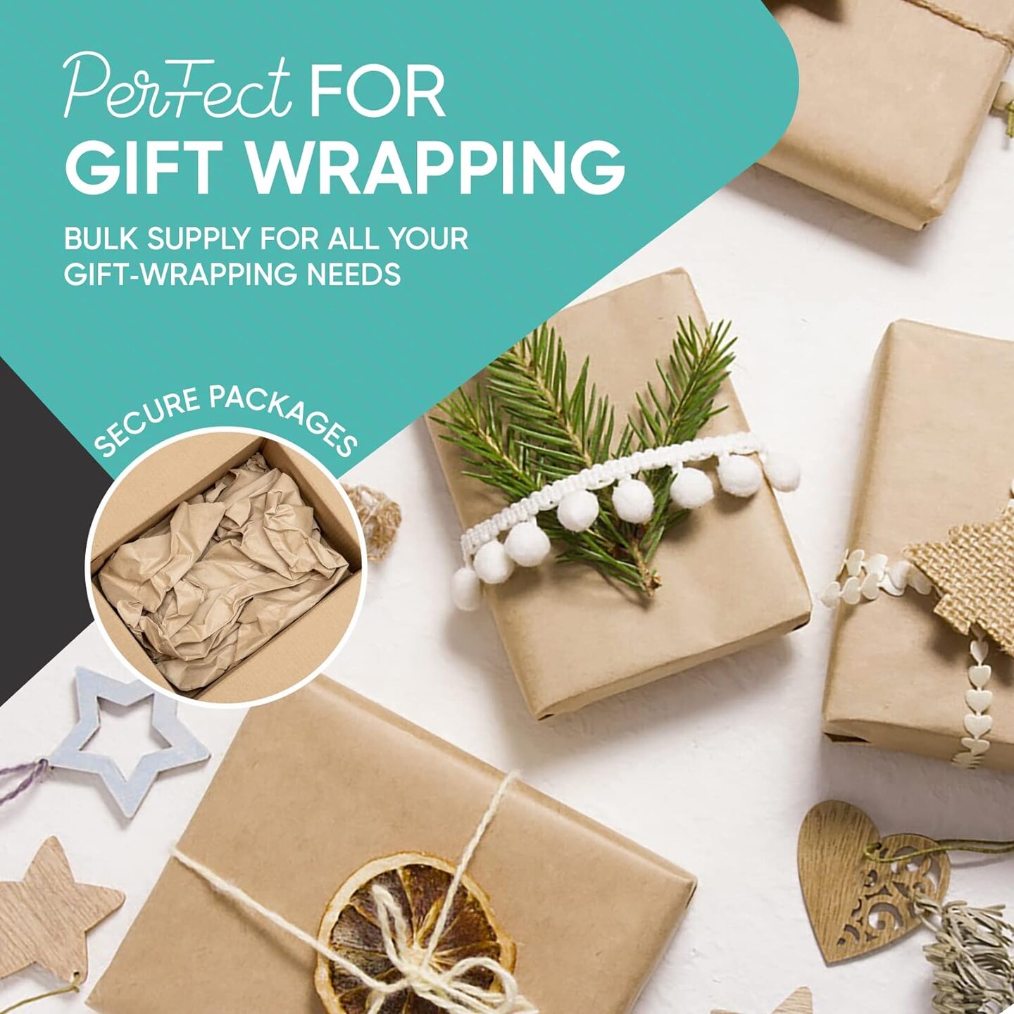Brown Kraft Paper Roll 17.75&#x201D; x 1200&#x201D; (100ft) Made in USA- Ideal for Gift Wrapping, Packing Paper for Moving, Art Craft, Shipping, Floor Covering, Table Runner, 100% Recycled Material