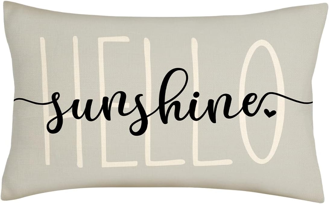 Farmhouse Lumbar Pillow Cover: Hello Sunshine Decor - 12x20 Inches