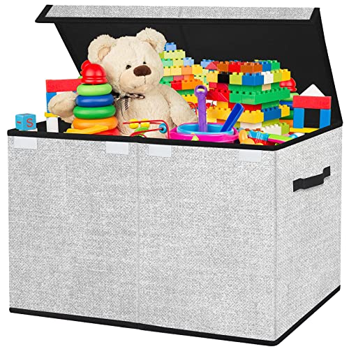 homyfort Large Toy Box Storage Chest for Girls Kids,Collapsible Toy Bin Organizer Basket with Lids for Blanket,Toys,Toddler,Nursery,Playroom (White)