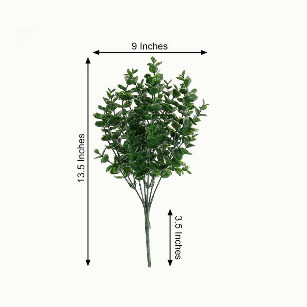 Dark Green Faux Eucalyptus Stems: Set of 3, 13-Inch Artificial Greenery Bushes
