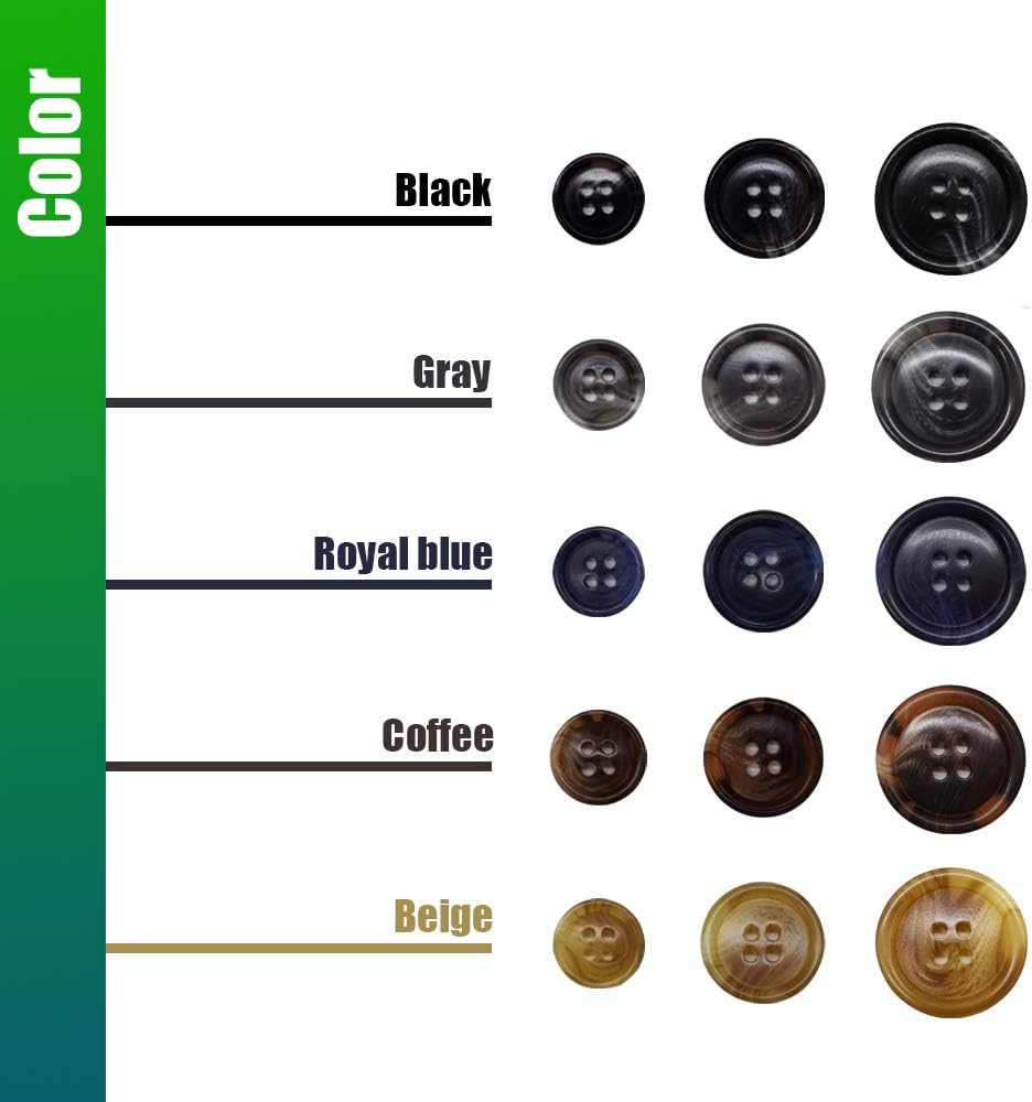 90Pcs Faux Buffalo Horn Suit Coats Buttons 5 Color 3 Size (15MM, 20MM, 25MM) for Jacket Sleeves and Pants Sport Coat (5 Color)