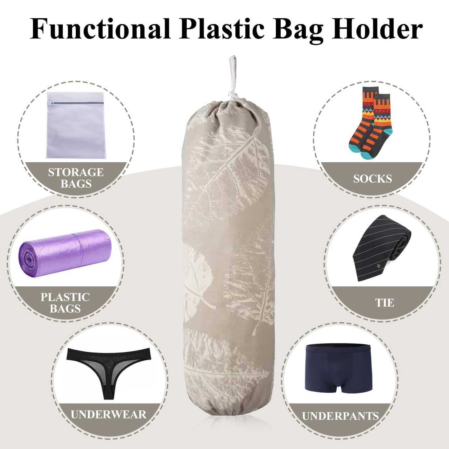 Plastic Bag Holder, Wall Mount Plastic Bag Organizer Dispenser, Heavy Duty Grocery Bag Storage Holder for Home Kitchen Camper (Tablet Leaves)